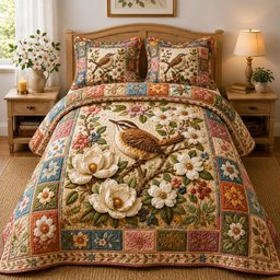 Spring Magnolia Wren 3 Piece Quilted Bedding Set Gift For Bird Lovers