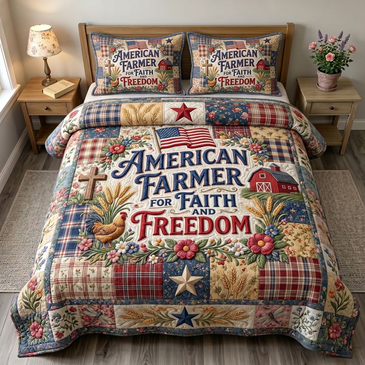 Christian Patriotic 3 Piece Quilted Bedding Set Gift For Christians
