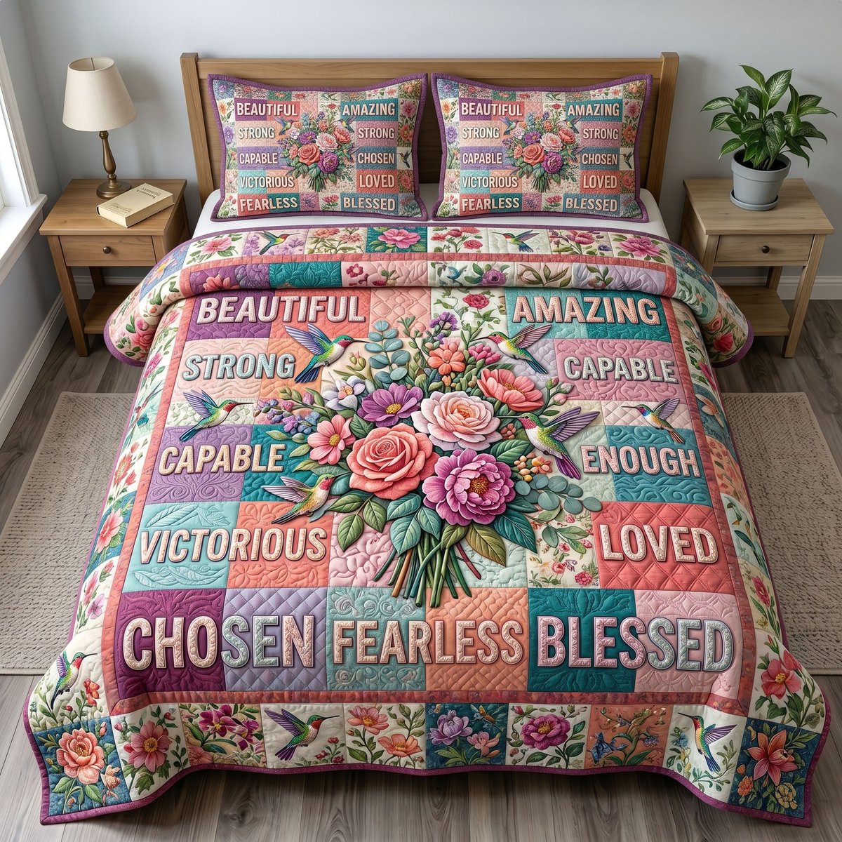 Floral Bible 3 Piece Quilted Bedding Set Gift For Christians