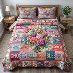 Floral Bible 3 Piece Quilted Bedding Set Gift For Christians