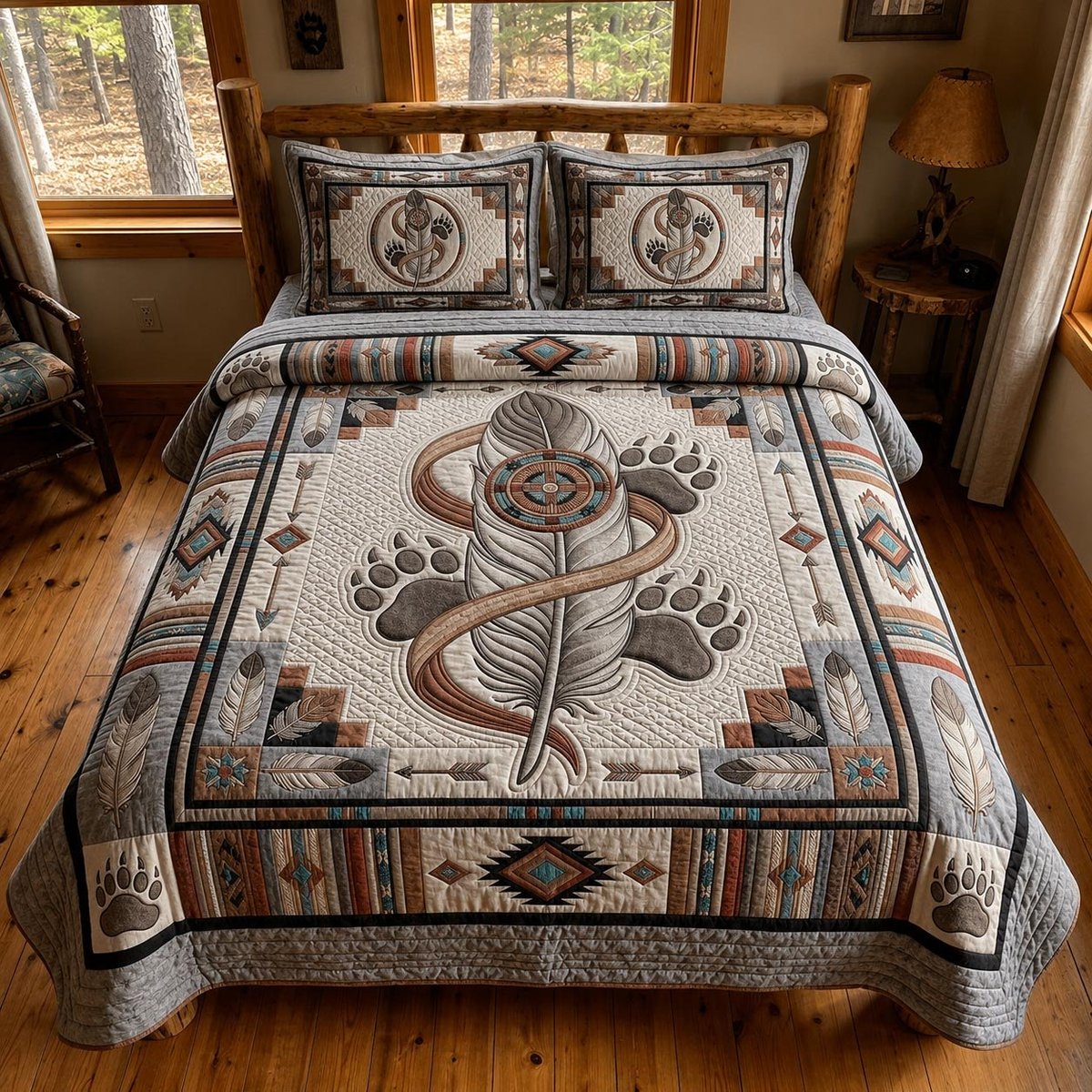 Bear Wisdom 3 Piece Quilted Bedding Set Gift For Bear Lovers