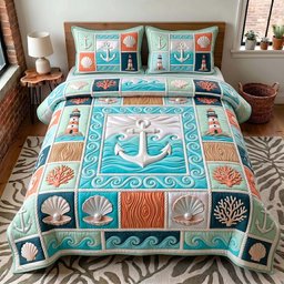 Coastal Harmony Nautical 3 Piece Quilted Bedding Set Gift For Beach Lovers