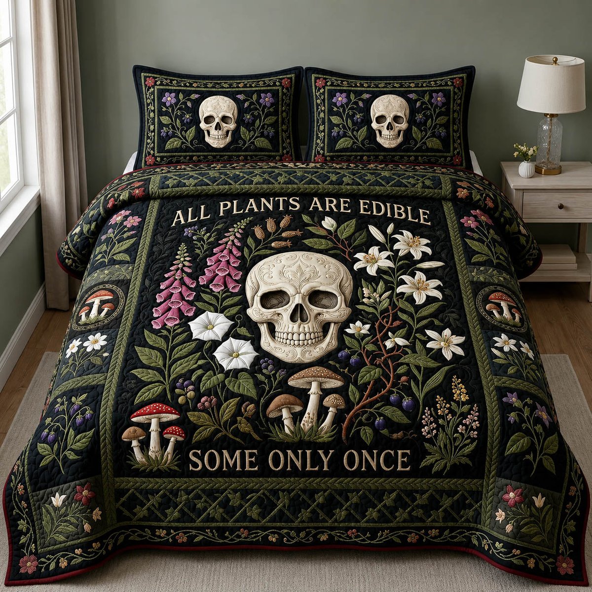 All Plants Are Edible 3 Piece Quilted Bedding Set Gift For Flower Lovers