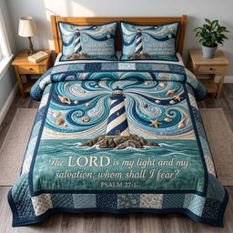Ocean Grace Christian 3 Piece Quilted Bedding Set Gift For Beach Lovers