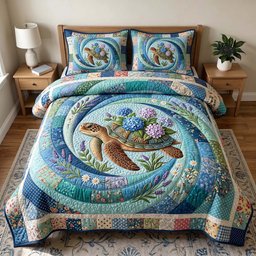 Sea Wanderer Beach 3 Piece Quilted Bedding Set Gift For Turtle Lovers