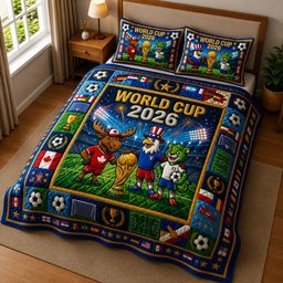 World Cup 3 Piece Quilted Bedding Set Gift For Sports Fans