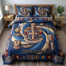 Armor of God Christian 3 Piece Quilted Bedding Set Gift For Christians