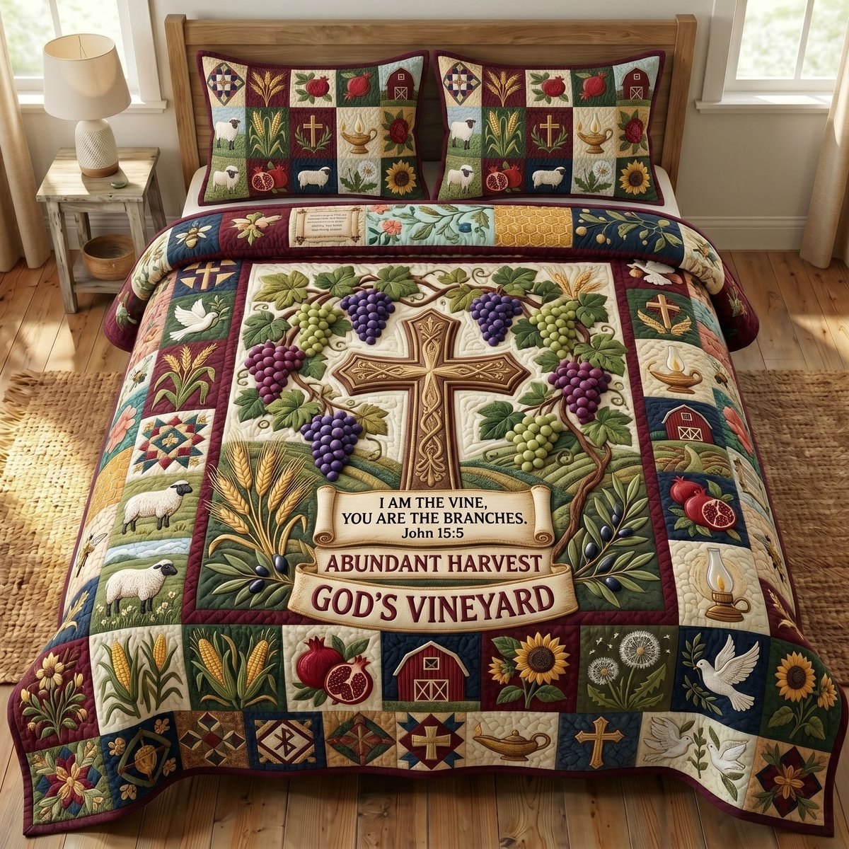Christian Faith 3 Piece Quilted Bedding Set Gift For Christians