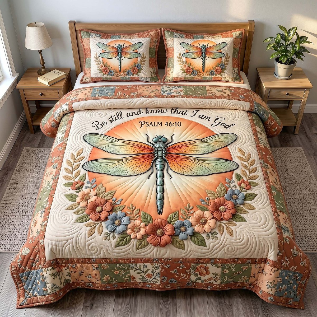 Grace in Flight Christian 3 Piece Quilted Bedding Set Gift For Butterfly Lovers
