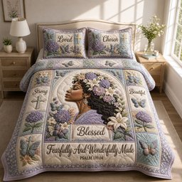 Fearfully and Wonderfully Made 3 Piece Quilted Bedding Set Gift For Christians