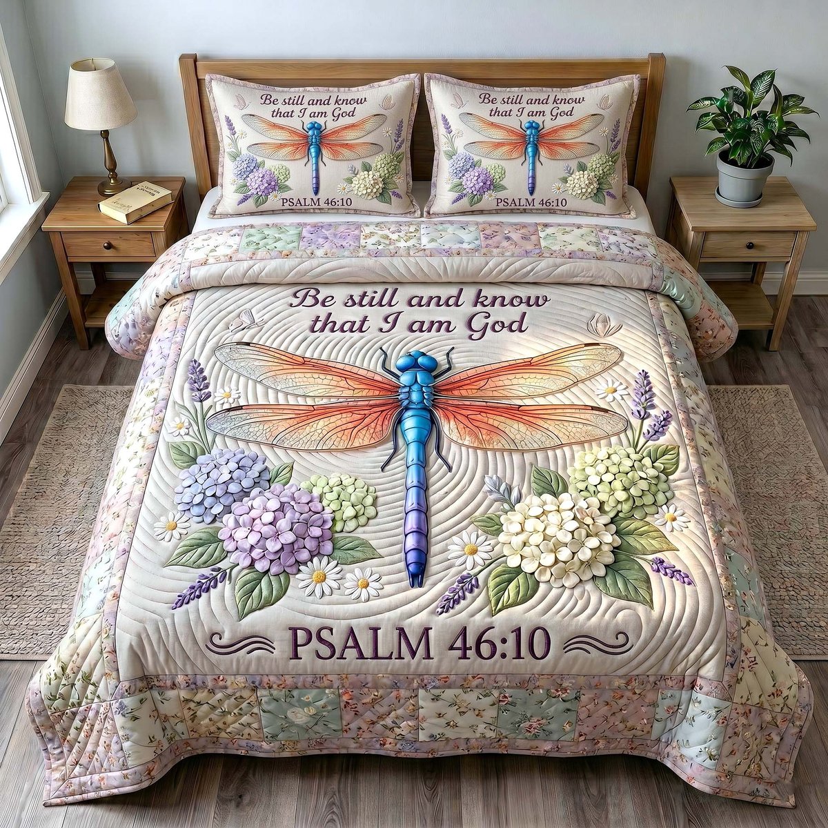 Grace in Flight Christian 3 Piece Quilted Bedding Set Gift For Butterfly Lovers