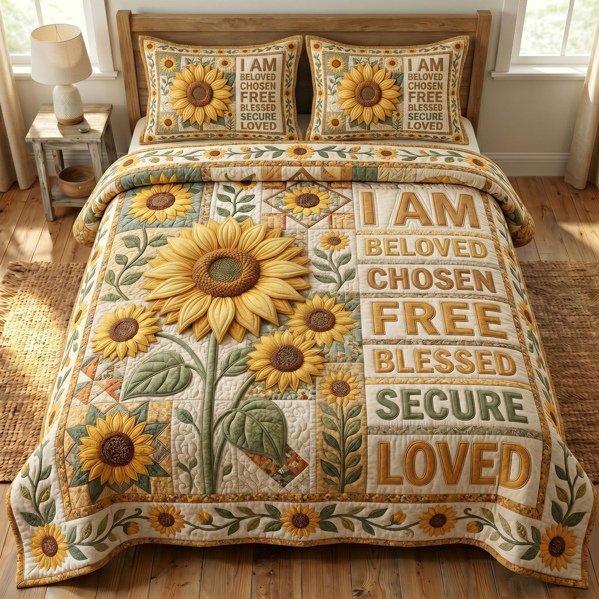 Floral Bible 3 Piece Quilted Bedding Set Gift For Christians