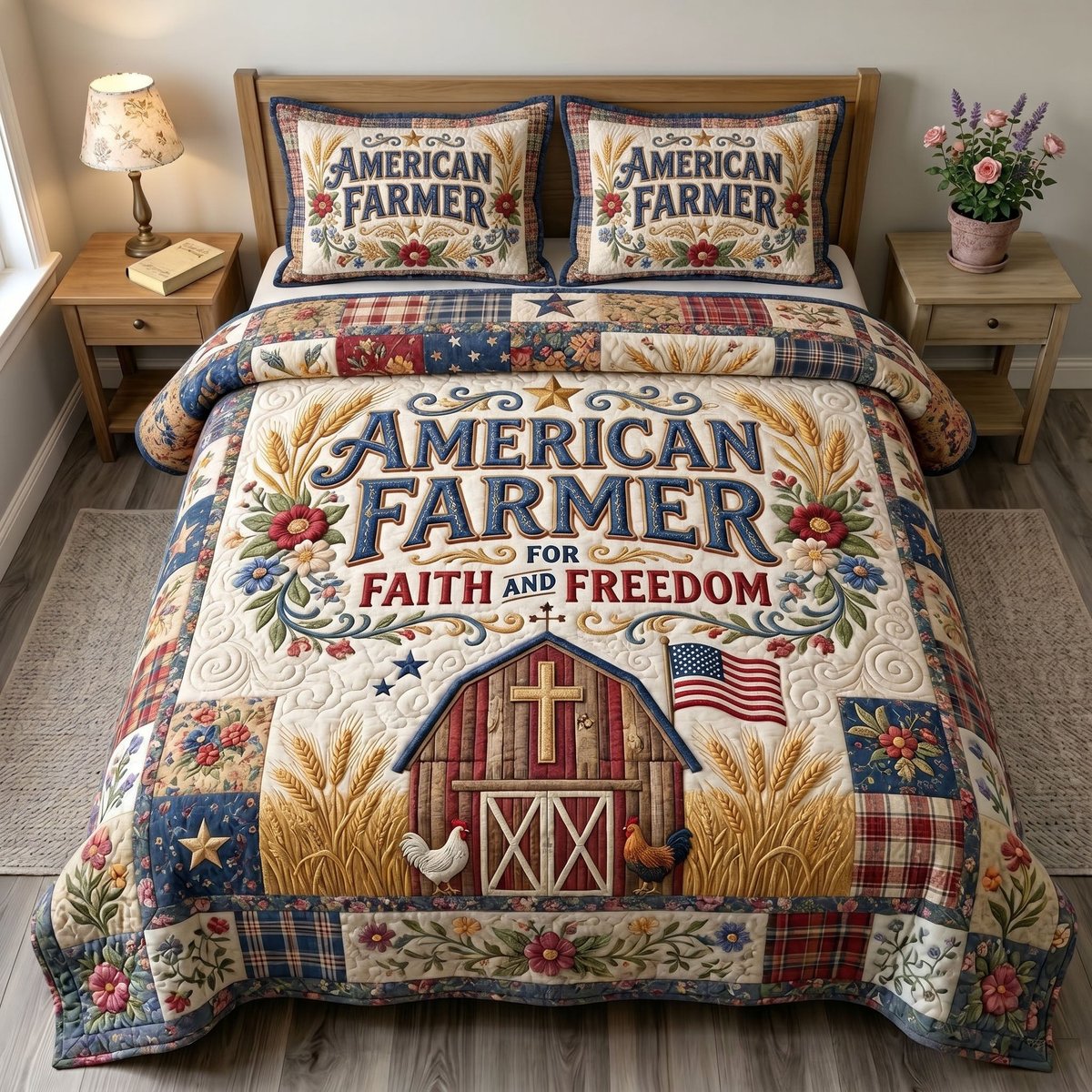 Christian Patriotic 3 Piece Quilted Bedding Set Gift For Christians