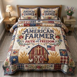 Christian Patriotic 3 Piece Quilted Bedding Set Gift For Christians