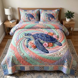 Sea Wanderer Beach 3 Piece Quilted Bedding Set Gift For Turtle Lovers
