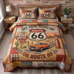 Mother Road 3 Piece Quilted Bedding Set Gift For Home Decor Lovers