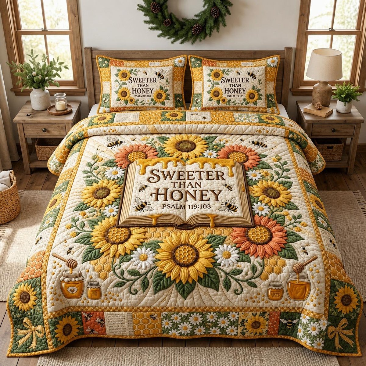 Bee Bliss 3 Piece Quilted Bedding Set Gift For Home Decor Lovers
