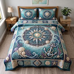 Coastal Serenity Beach 3 Piece Quilted Bedding Set Gift For Beach Lovers