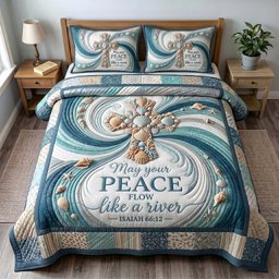 Ocean Grace Christian 3 Piece Quilted Bedding Set Gift For Beach Lovers