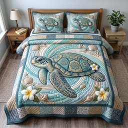 Sea Wanderer Beach 3 Piece Quilted Bedding Set Gift For Turtle Lovers