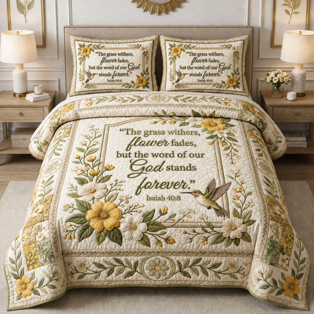 Faith Garden Christian 3 Piece Quilted Bedding Set Gift For Christians