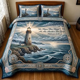 Faith Tide Fishing 3 Piece Quilted Bedding Set Gift For Christians