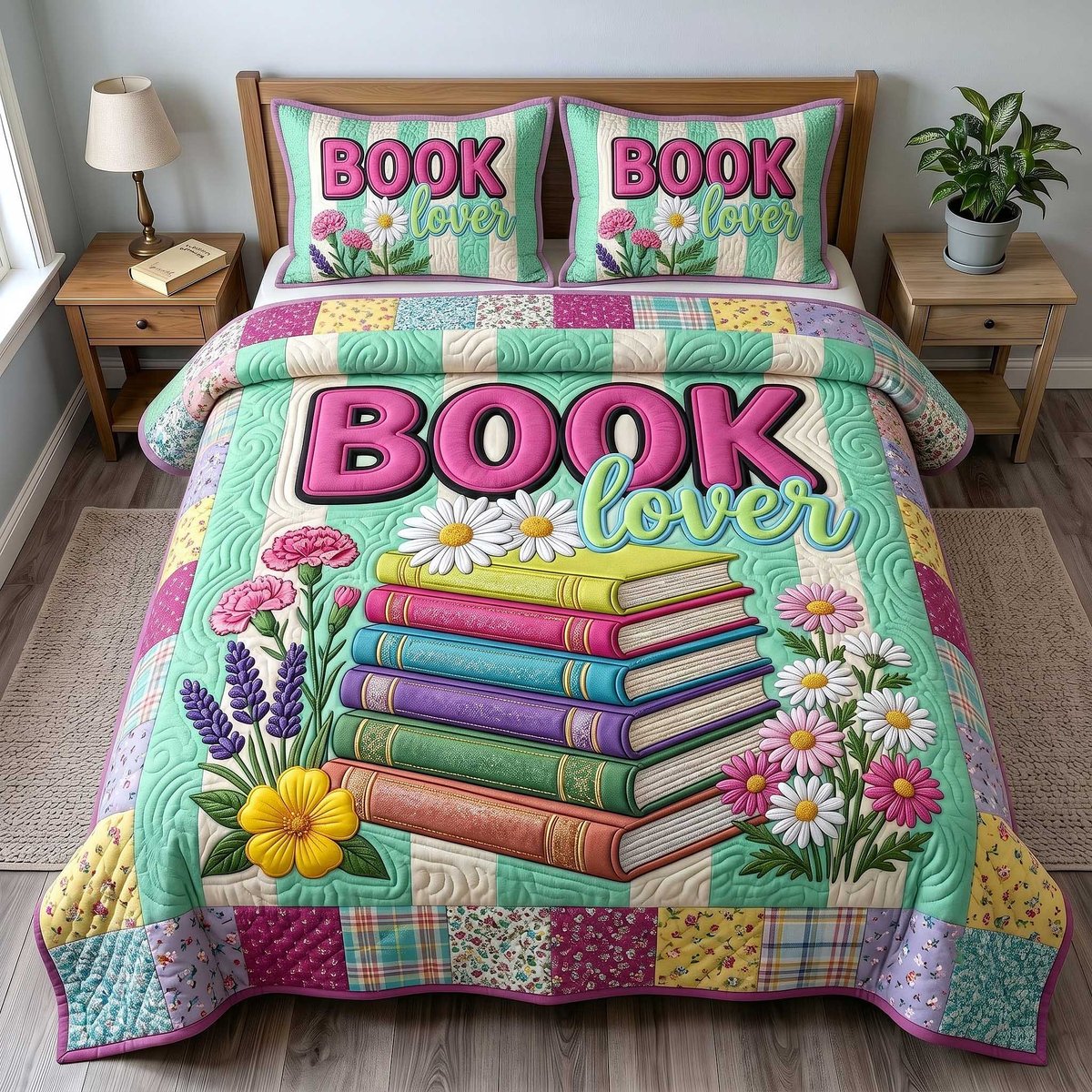 Bookish Soul 3 Piece Quilted Bedding Set Gift For Book Lovers