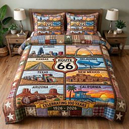 Mother Road 3 Piece Quilted Bedding Set Gift For Home Decor Lovers