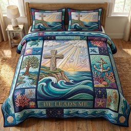 Coastal Christian 3 Piece Quilted Bedding Set Gift For Christians