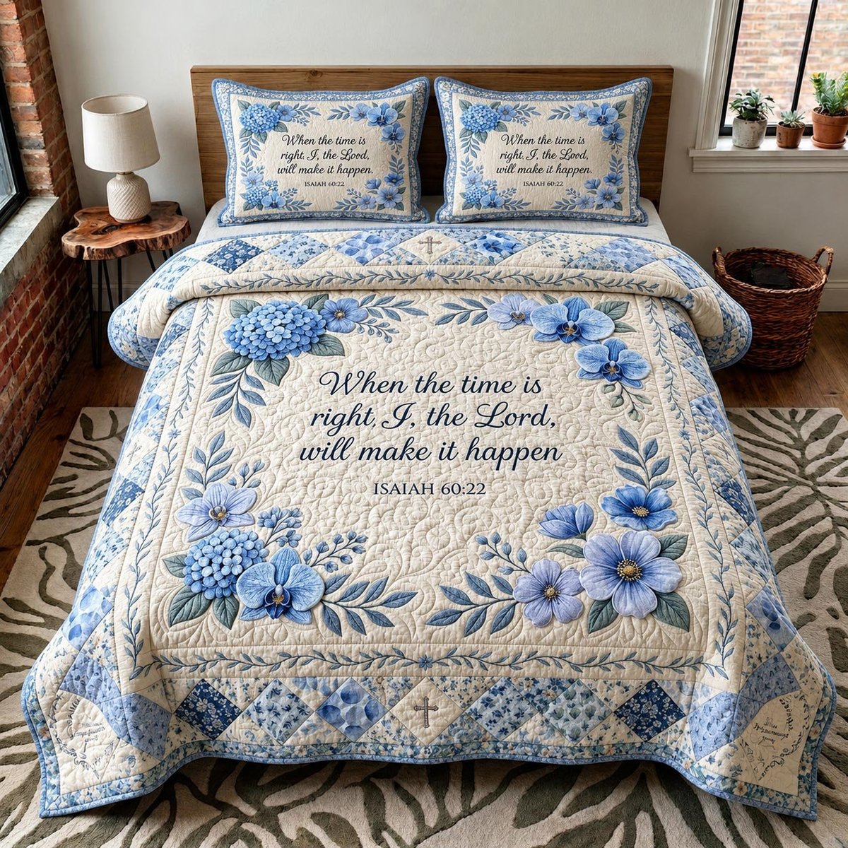 Faith Blossom Christian 3 Piece Quilted Bedding Set Gift For Christians