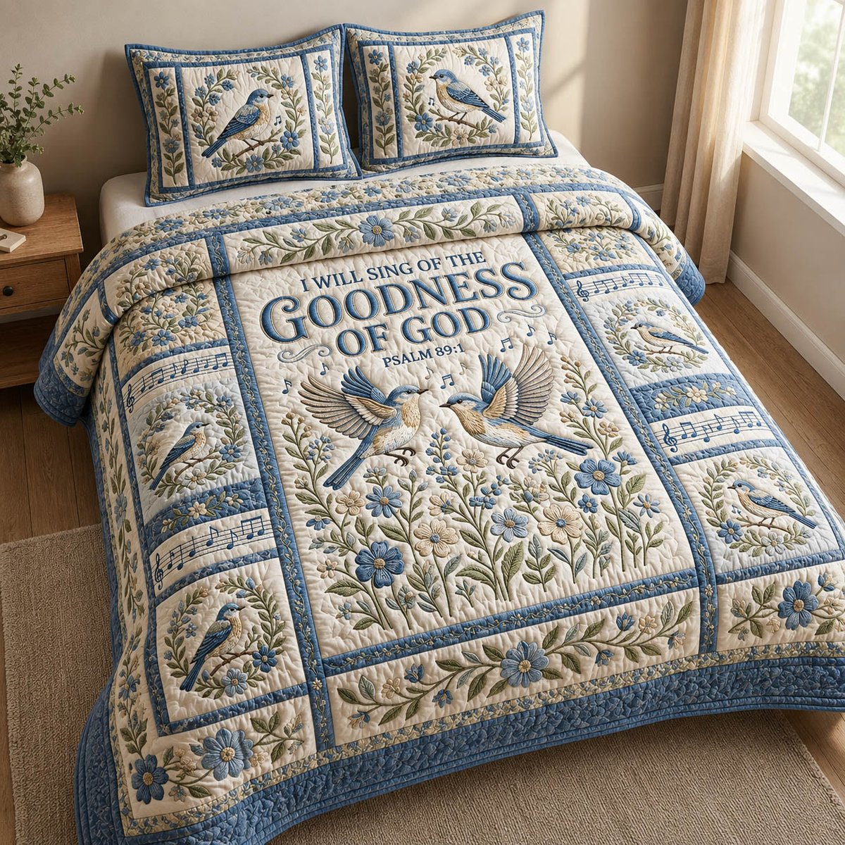 Songbird Couple Psalm 89 1 3 Piece Quilted Bedding Set Gift For Christians
