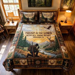 Hooked Faith Fishing 3 Piece Quilted Bedding Set Gift For Christians