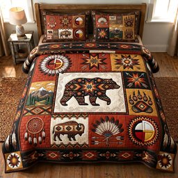 Ancestral Roots Bear 3 Piece Quilted Bedding Set Gift For Bear Lovers