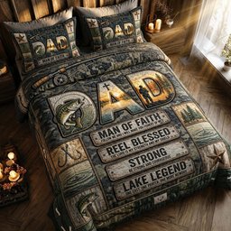 Faith Waters Fishing 3 Piece Quilted Bedding Set Gift For Christians
