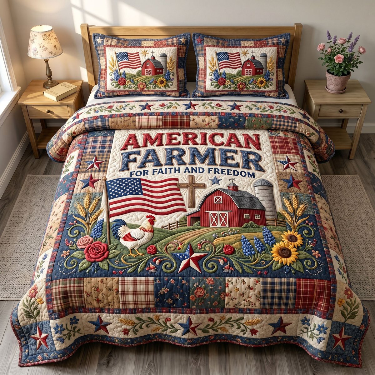 Christian Patriotic 3 Piece Quilted Bedding Set Gift For Christians