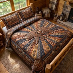 Ancestral Bear 3 Piece Quilted Bedding Set Gift For Bear Lovers