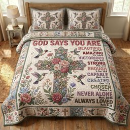 Floral Bible 3 Piece Quilted Bedding Set Gift For Christians