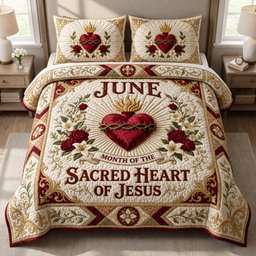 Sacred Heart of Jesus 3 Piece Quilted Bedding Set Gift For Christians