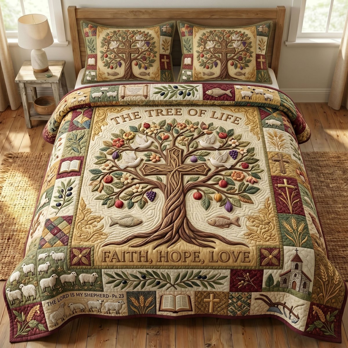 Christian Faith 3 Piece Quilted Bedding Set Gift For Christians