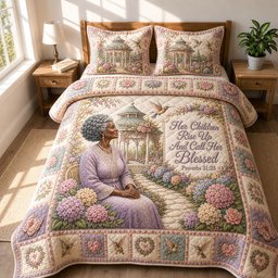 Blessed Generations Garden 3 Piece Quilted Bedding Set Gift For Flower Lovers