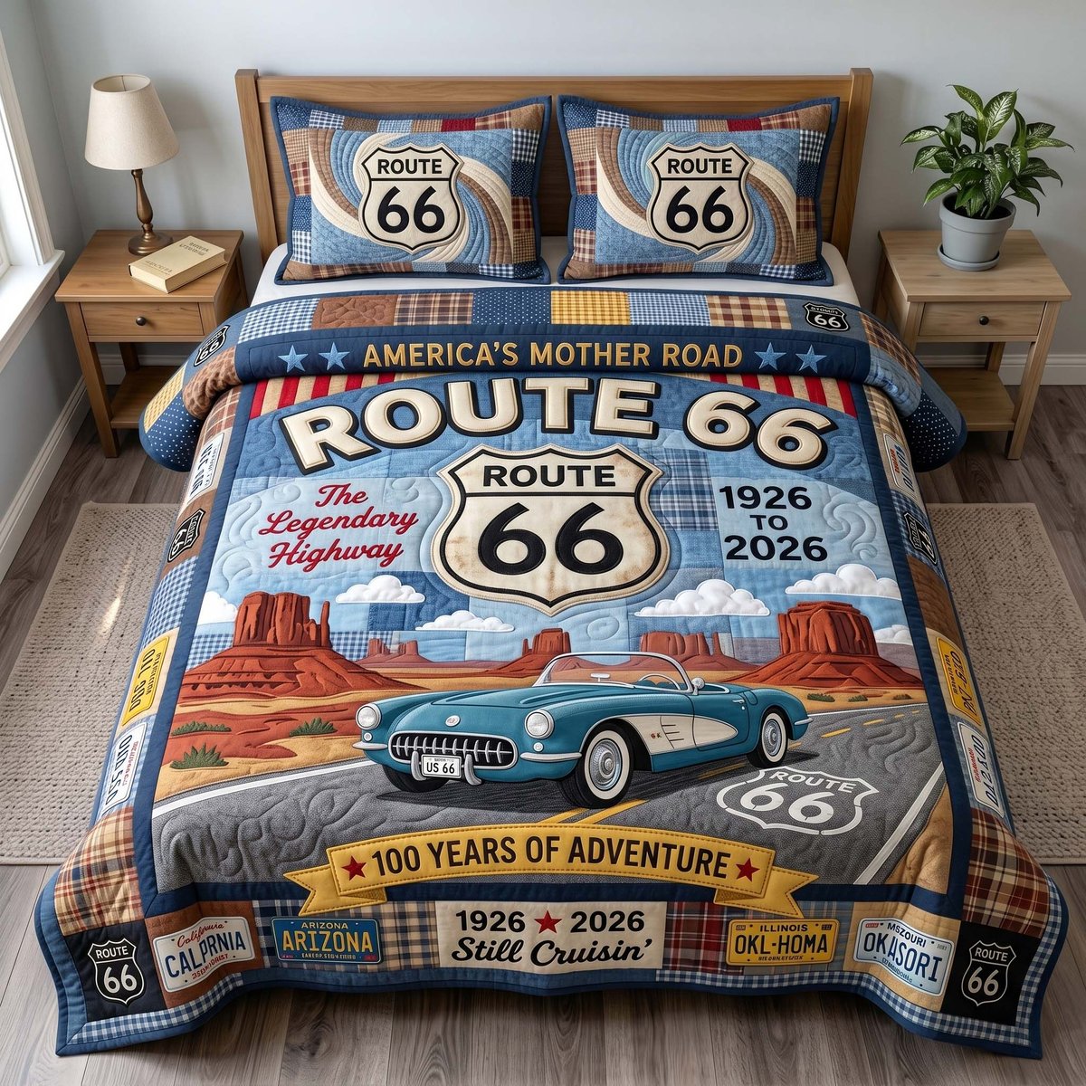 Mother Road 3 Piece Quilted Bedding Set Gift For Home Decor Lovers