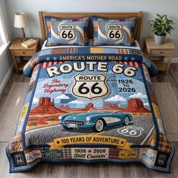 Mother Road 3 Piece Quilted Bedding Set Gift For Home Decor Lovers