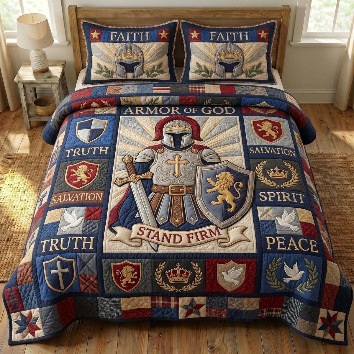 Armor of God Christian 3 Piece Quilted Bedding Set Gift For Christians
