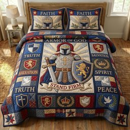 Armor of God Christian 3 Piece Quilted Bedding Set Gift For Christians
