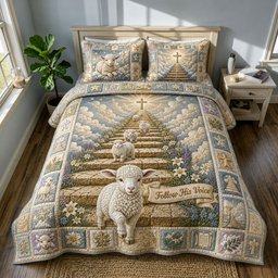 Follow His Voice 3 Piece Quilted Bedding Set Gift For Christians