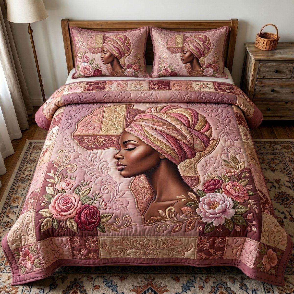 Melanin Queen 3 Piece Quilted Bedding Set Gift For African American Heritage Lovers