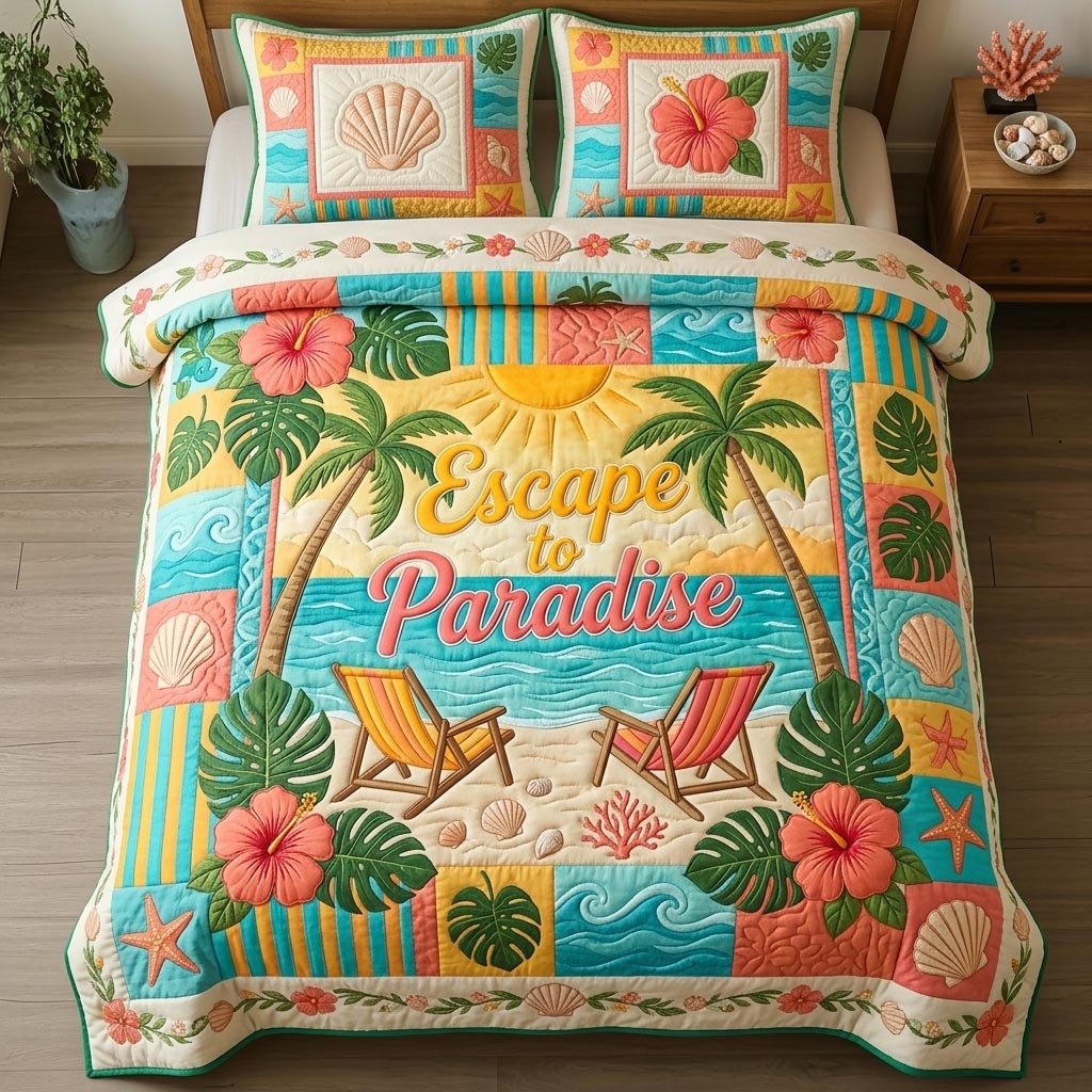 Shoreline Gems Beach 3 Piece Quilted Bedding Set Gift For Beach Lovers