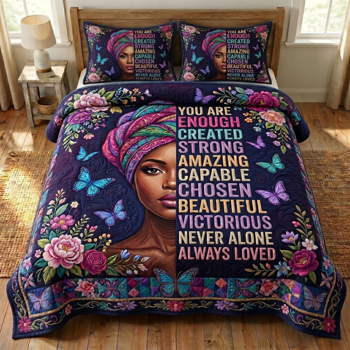 Melanin Queen 3 Piece Quilted Bedding Set Gift For African American Heritage Lovers