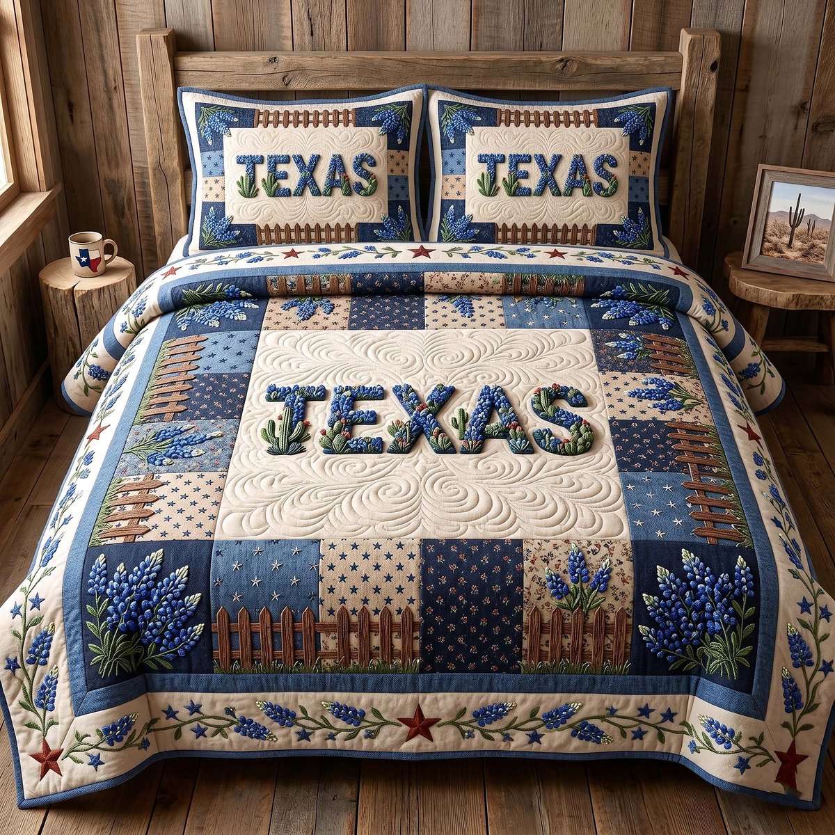 Texas Pride Horse 3 Piece Quilted Bedding Set Gift For Western Lovers
