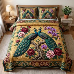 Peacock Majesty 3 Piece Quilted Bedding Set Gift For Bird Lovers